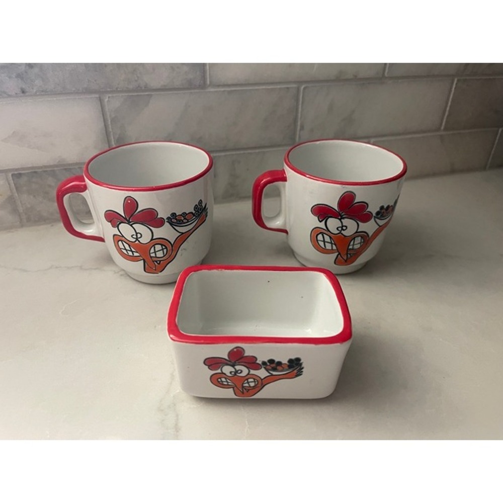 The Chicken Bowl Set, 2 Mugs and Bowl Austin Texas
